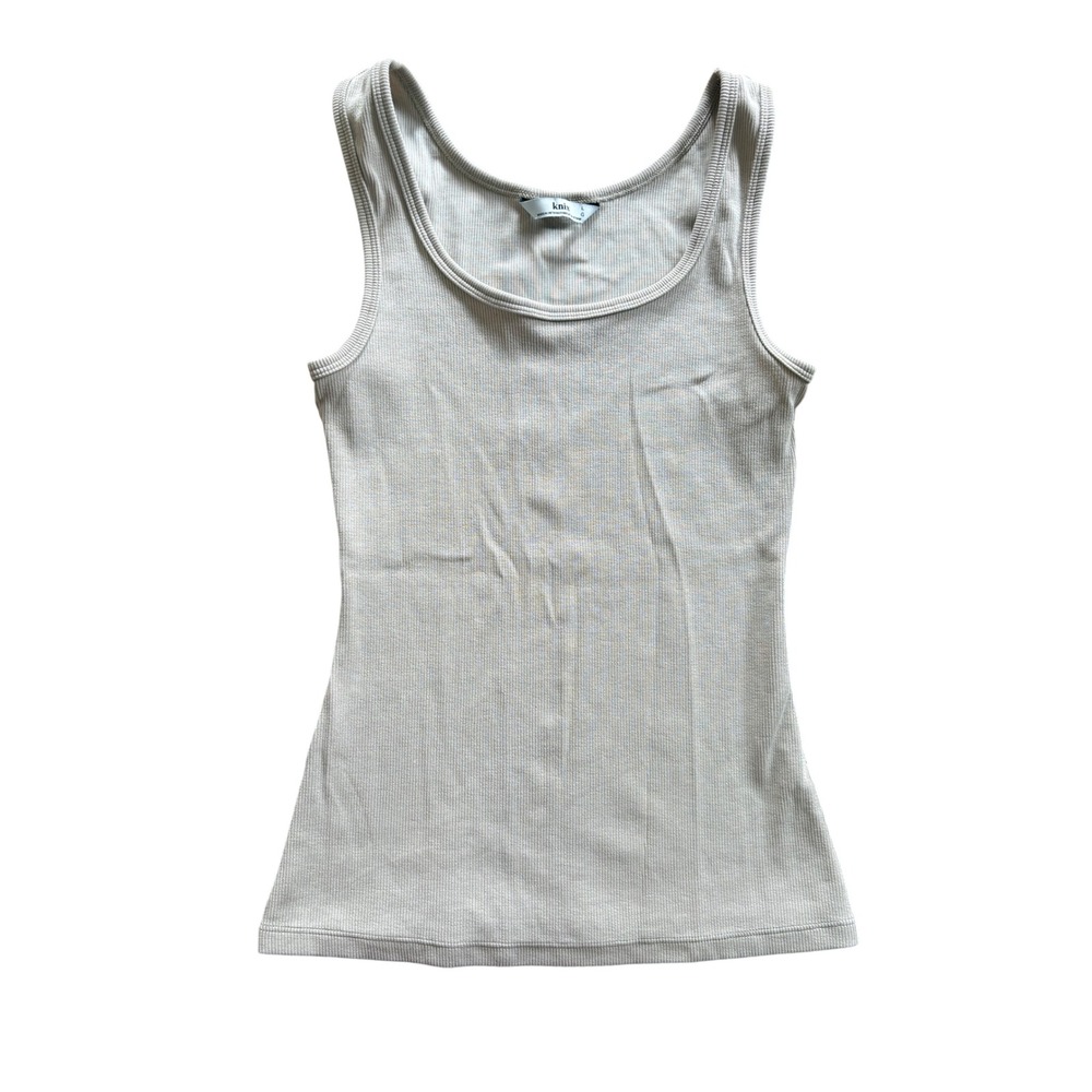 Knix Essential Tank Top Womens Large Beige Ribbed Supima Cotton Scoop Neck L